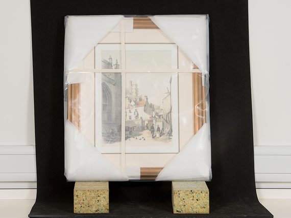 A piece of artwork packaged up for conservaiton.